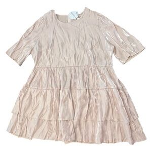 Boohoo Skater Dress Ruched Ruffle Womens‎ Stone Shiny 22 NWT Party Wedding Short
